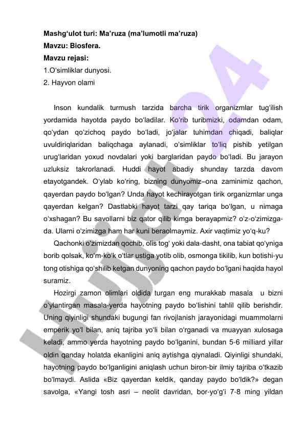 Biosfera mavzusida ma'ruzalar tayyorlash usullari