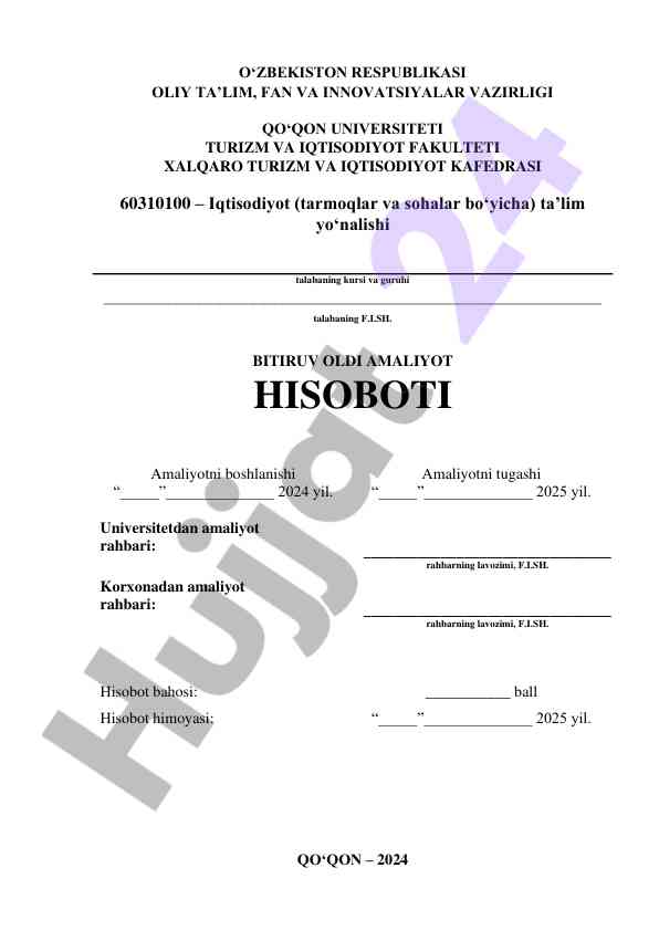 Amaliyot hisoboti talabalar uchun taqdimot