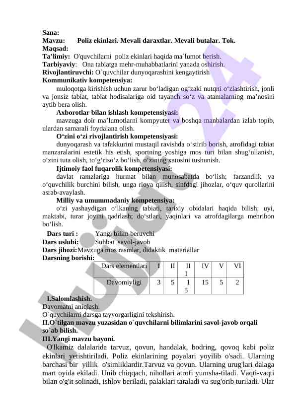 Poliz ekinlari va mevali daraxtlar haqida ma'lumot
