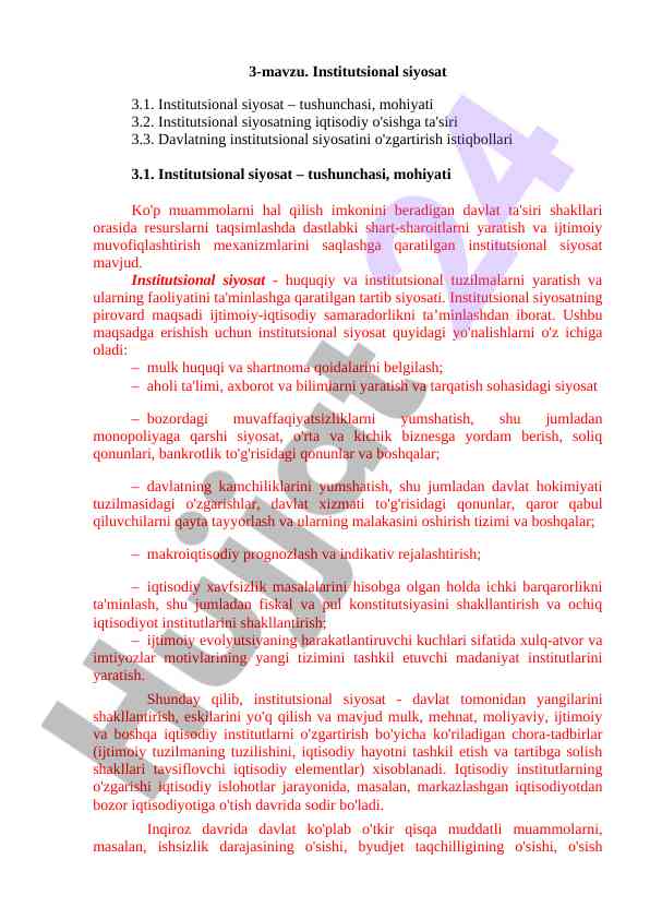 Institutsional siyosatning iqtisodiy o'sishga ta'siri