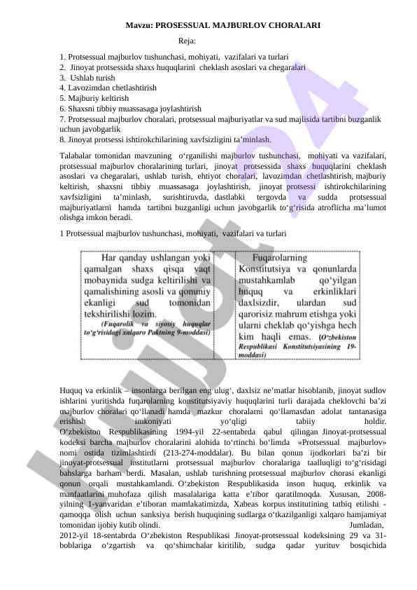 Protsessual majburlov choralari tushunchasi va mohiyati