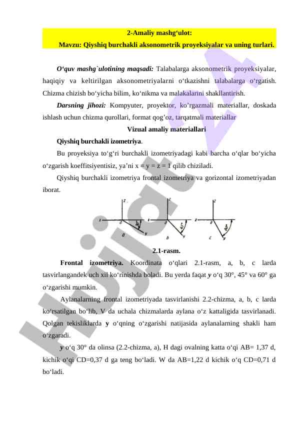 Qiyshiq burchakli aksonometrik proyeksiyalar