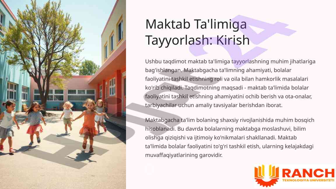 Maktab ta'limiga tayyorlash: muqaddima va tavsiyalar