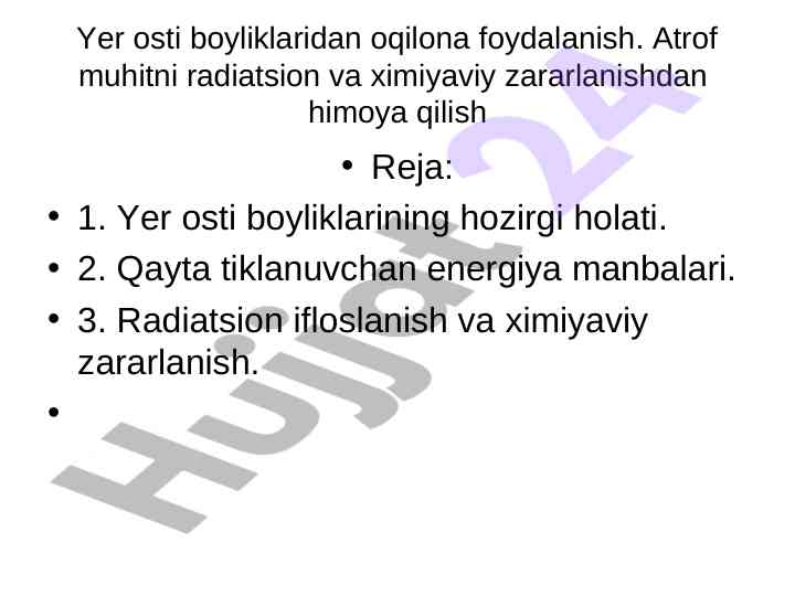 Yer osti boyliklarini oqilona foydalanish usullari
