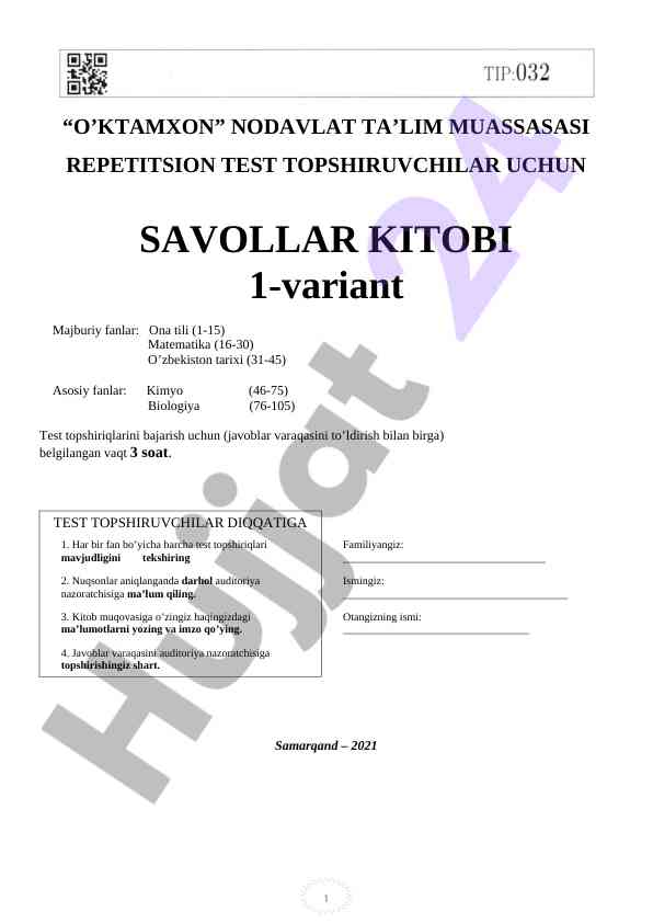 O’ktamxon test topshiriqlarini bajarish qo’llanmasi