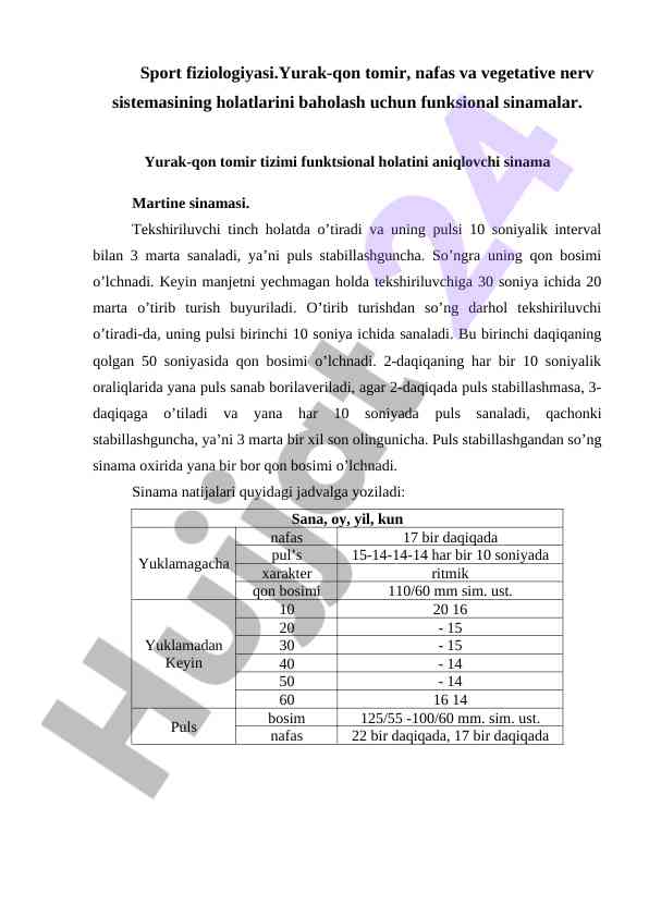 Yurak-qon tomir funktsional sinamalari baholash