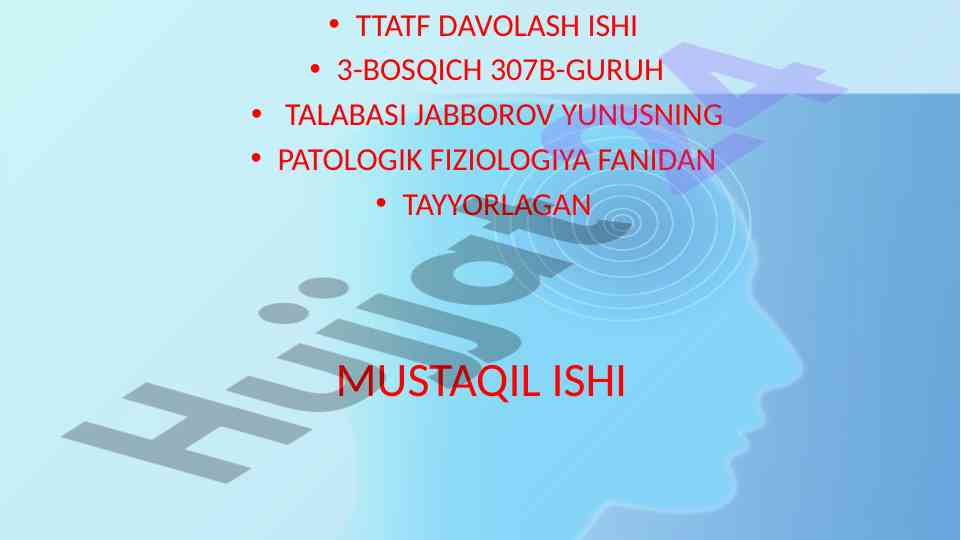 Tashqi nafas patofiziologiyasi mustaqil ish