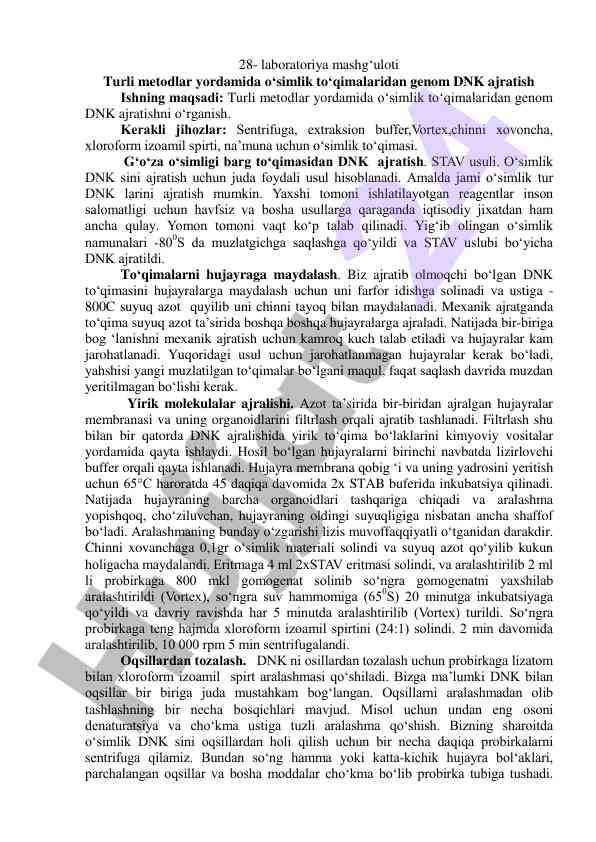 O‘simlik to‘qimalaridan dnk ajratish metodlari