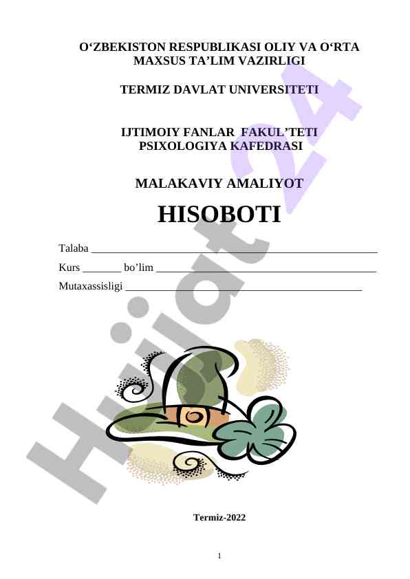 Malakaviy amaliyot hisoboti psixologiya fanida
