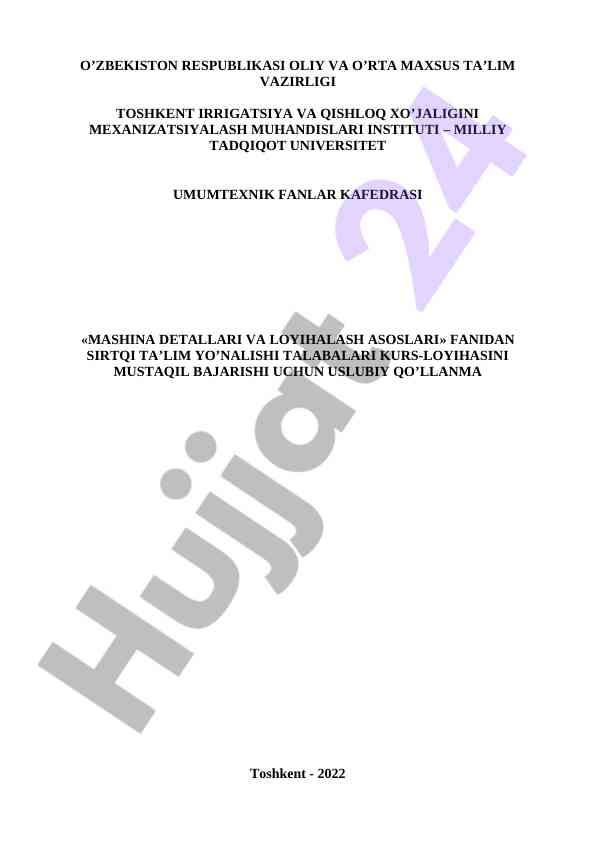 Kurs loyihasi uslubiy qo‘llanma mashina detallari