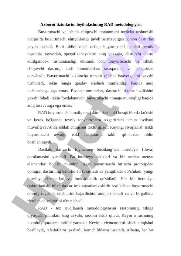 Axborot tizimlarini loyihalashning rad metodologiyasi
