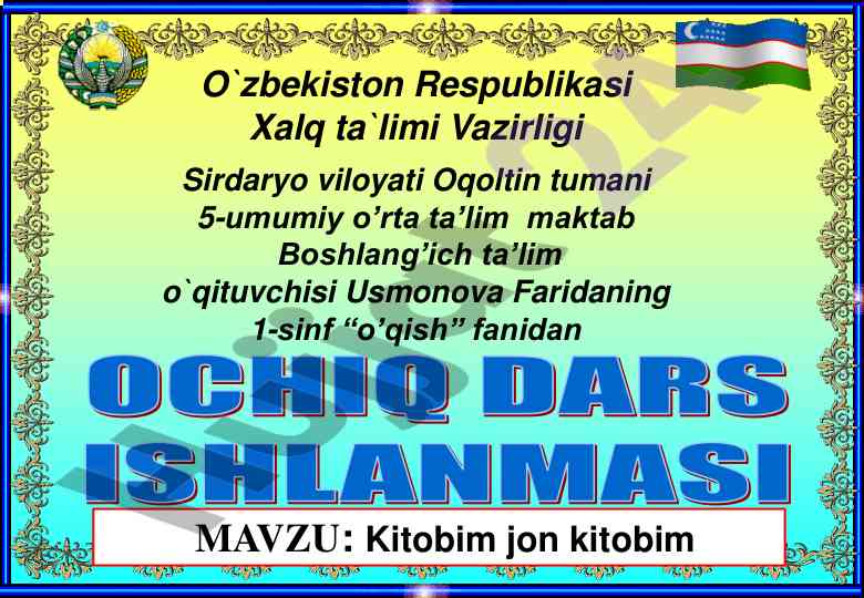 Kitobim jon kitobim dars ishlanmasi