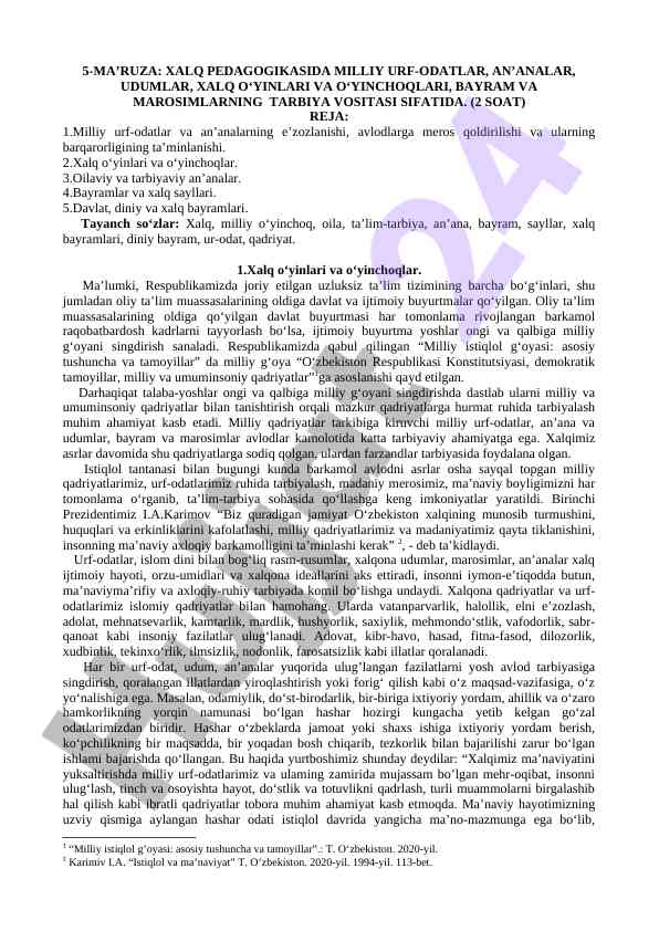 Xalq pedagogikasida milliy urf-odatlar va bayramlar