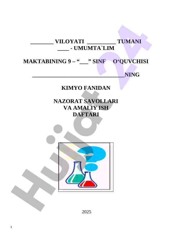 9 snf kimyo nazorat ishi daftari 2025 yangi