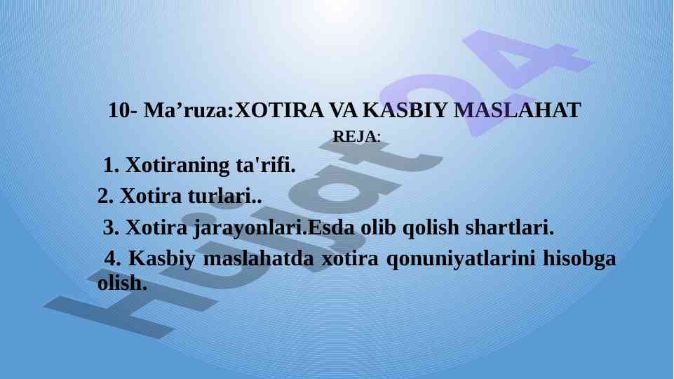Xotira va kasbiy maslahat mavzusi