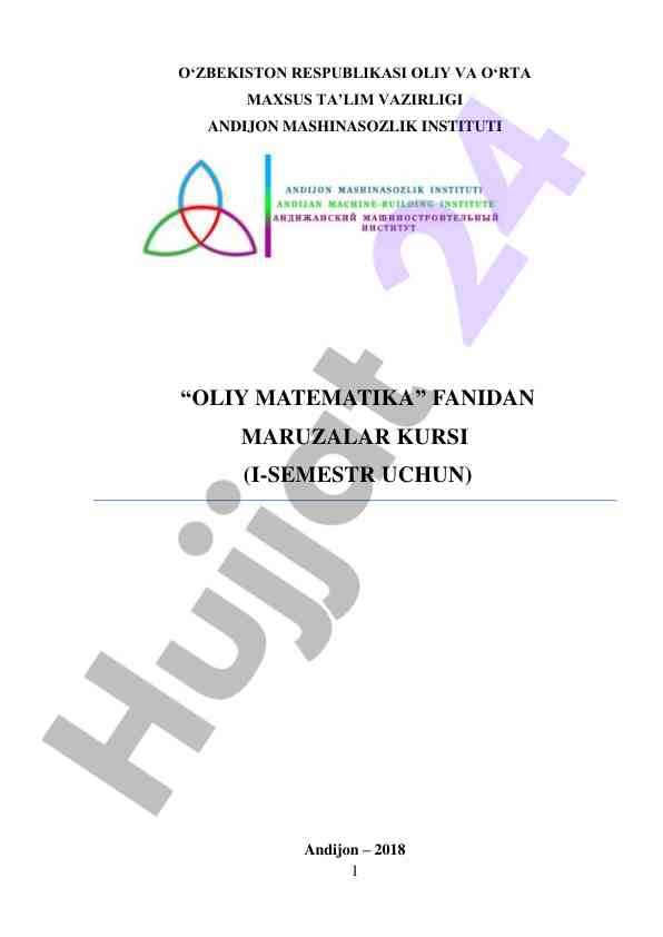 Chiziqli algebra ma'ruzalar kuri i-semestr uchun