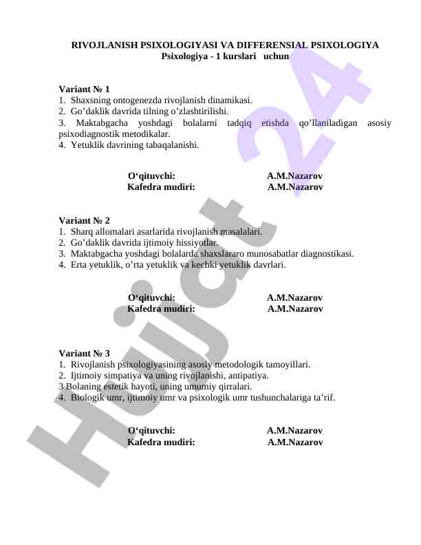 Rivojlanish psixologiyasi va differensial psixologiya