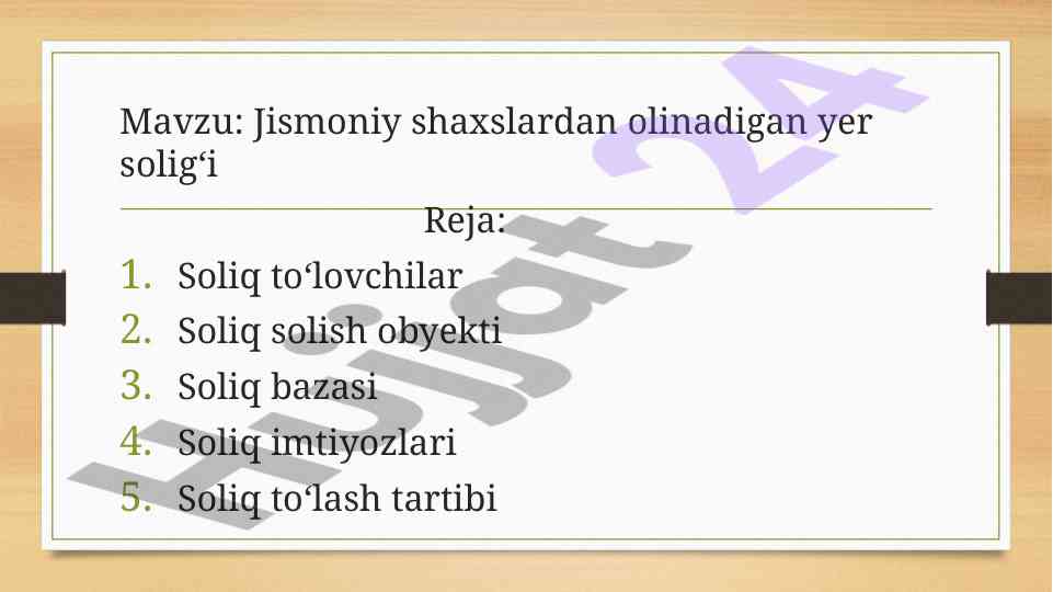 Jismoniy shaxslardan olinadigan yer solig‘i tahlili