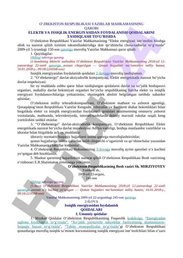 Elektr Va Issiqlik Energiyasidan Foydalanish Qoidalari