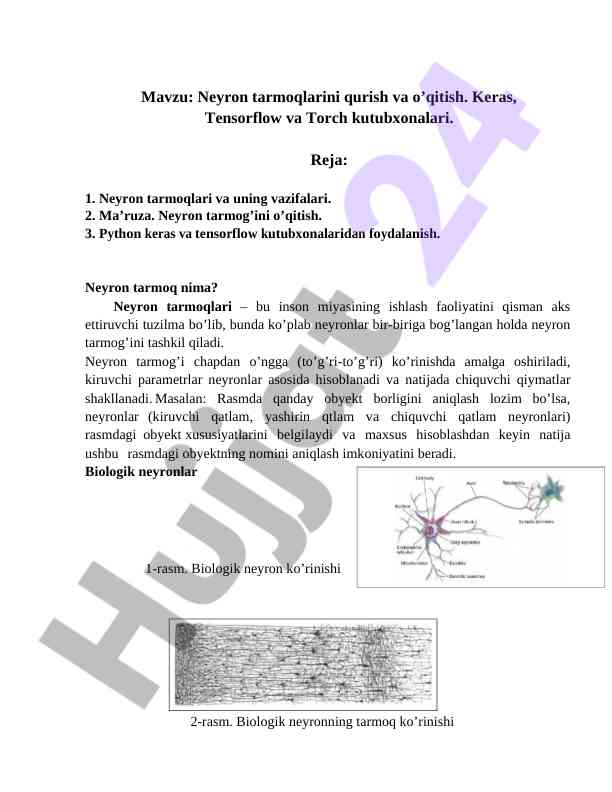 Neyron tarmoqlarini qurish va o‘qitish