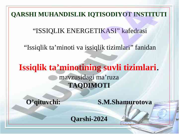 Ochiq suvli issiqlik ta’minot tizimlari taqdimoti