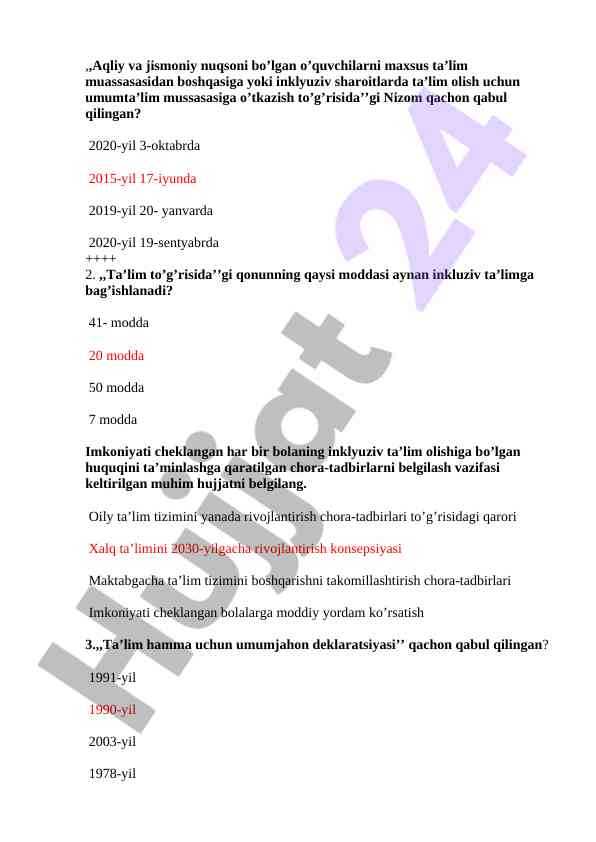 Inkluziv ta'lim muassasalari haqida savollar