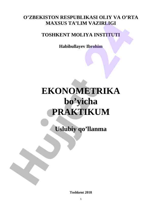 Ekonometrika bo'yicha praktikum uslubiy qo'llanma