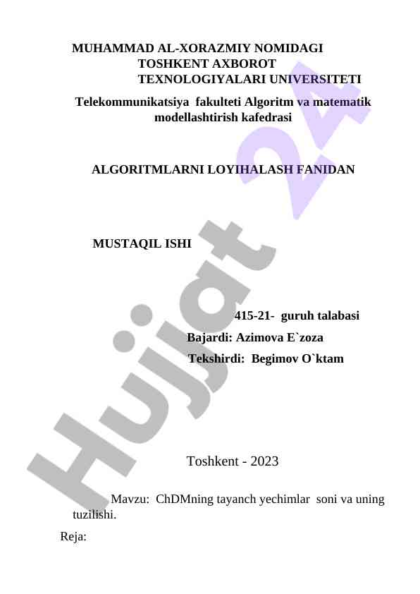 Chdmning tayanch yechimlar soni va uning tuzilishi