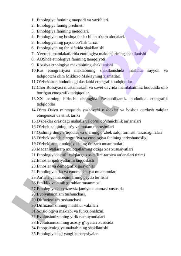 Etnologiya fanining tarixi va metodologiyasi