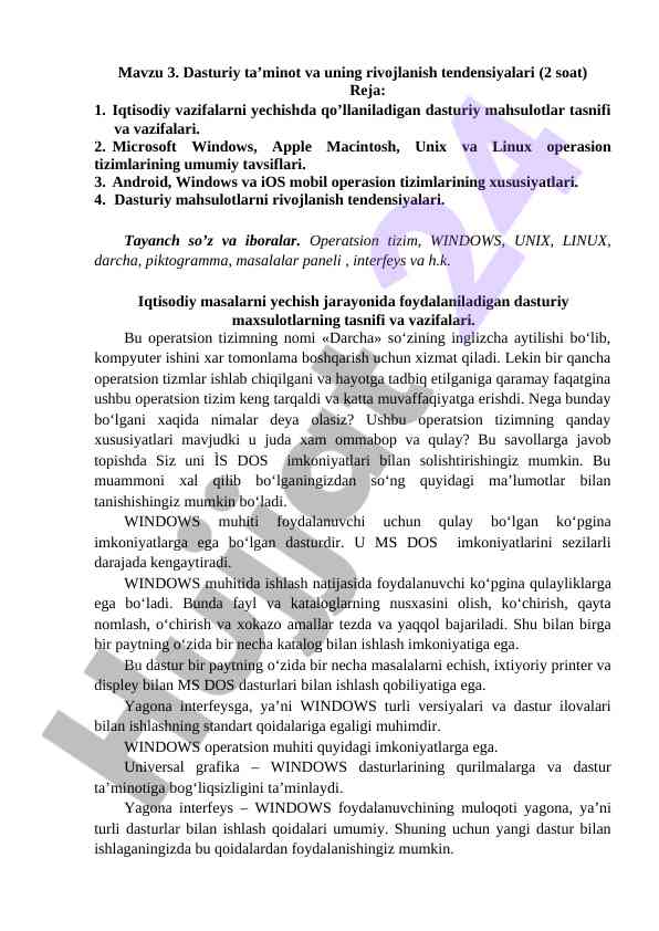 Dasturiy ta’minot va rivojlanish tendensiyalari