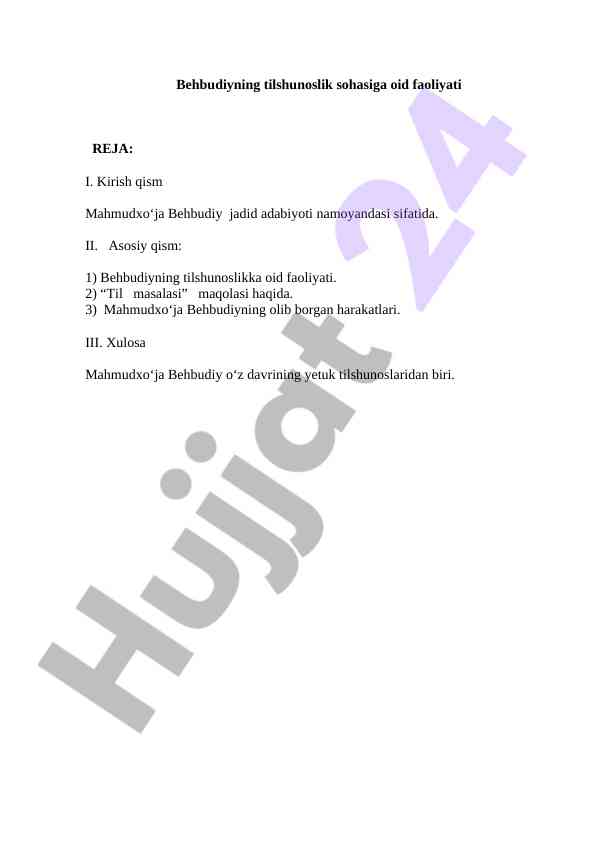 Behbudiyning Tilshunoslik Faoliyati Tahlili