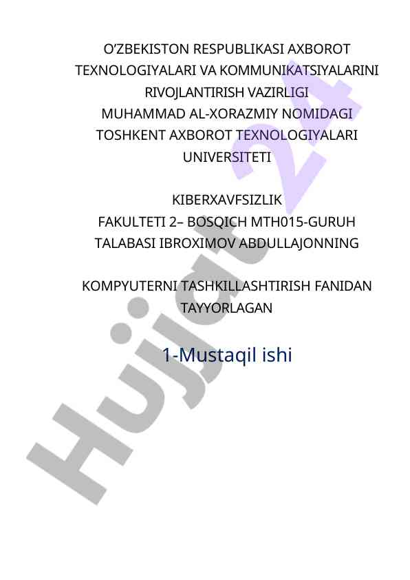 Buyruqlar tizimi arxitekturasi mavzusida mustaqil ish