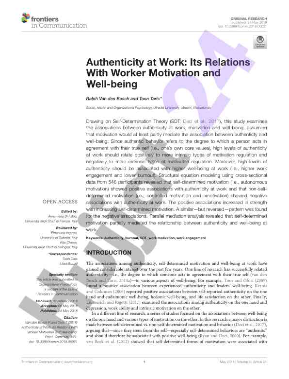 Authenticity at work and its impact on motivation