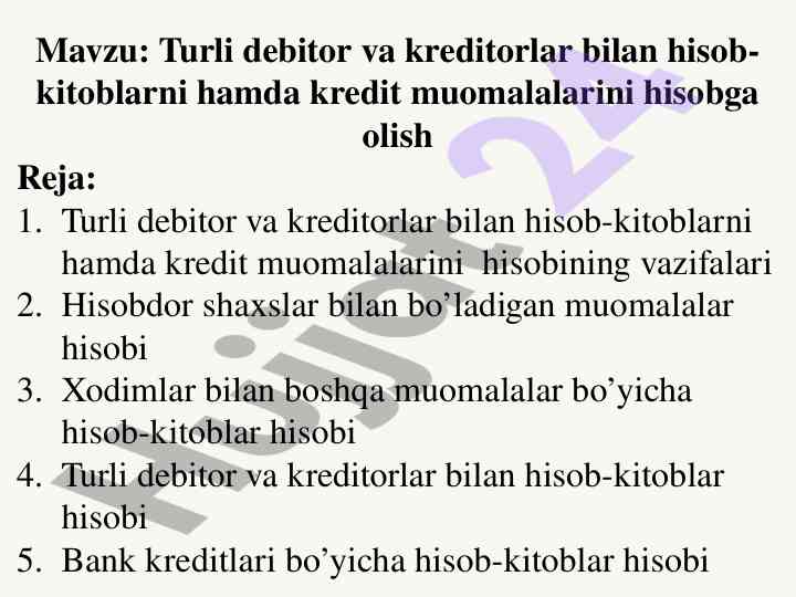 Hisob-kitoblar va kredit muomalalari tahlili