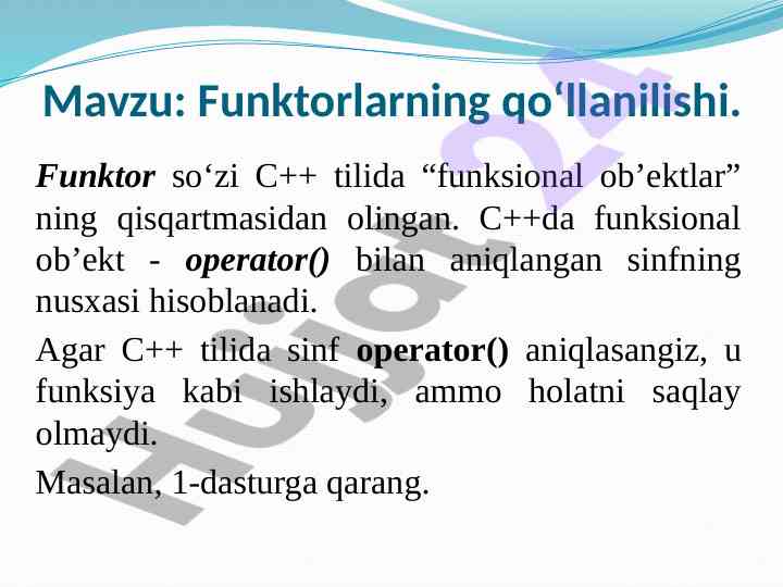 Funktorlarning qo‘llanilishi c++ dasturlash tilida