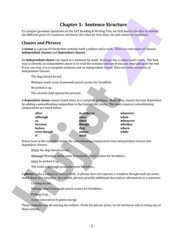Understanding sentence structure for sat preparation