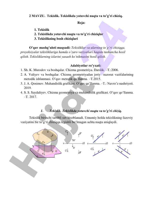 Tekislikda yotuvchi nuqta va to’g’ri chiziq