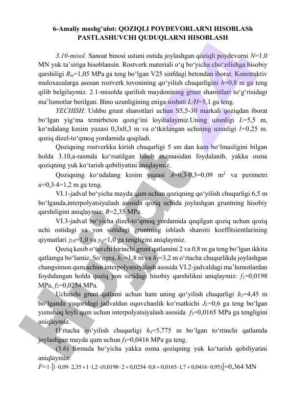 Qoziqli poydevorlarni hisoblash amaliy mashg'uloti