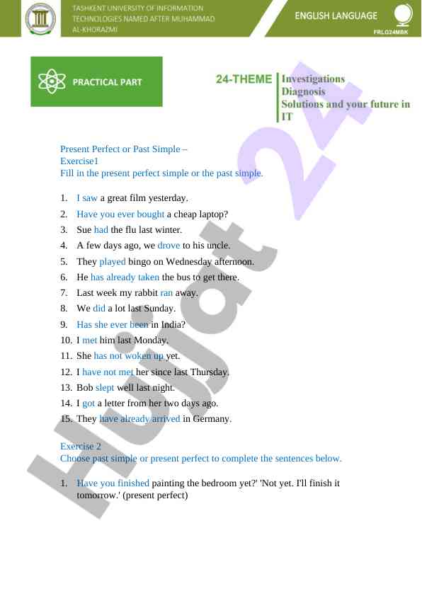 Present perfect vs past simple grammar exercise