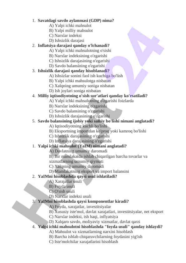 Savatdagi savdo aylanmasi va inflatsiya darajasi