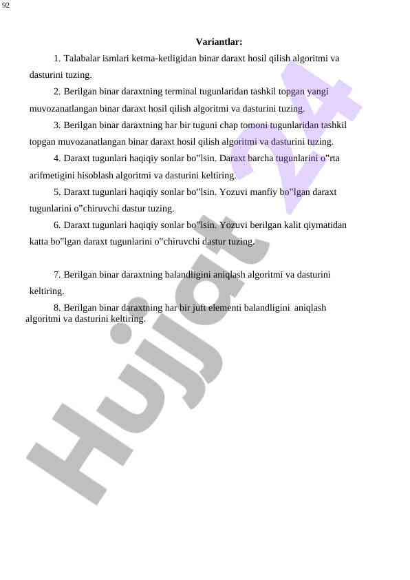 Binar daraxtlar algoritmlari va dasturlari