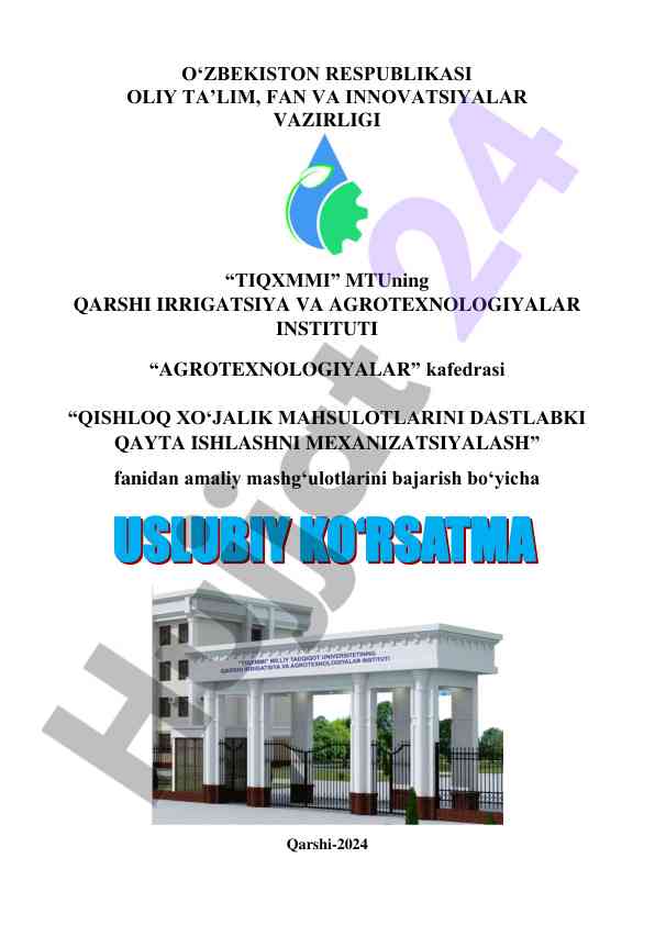 Qishloq xo‘jalik mahsulotlarini dastlabki qayta ishlash