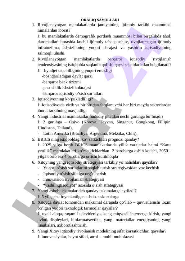 Rivojlanayotgan mamlakatlarda ijtimoiy muammolar