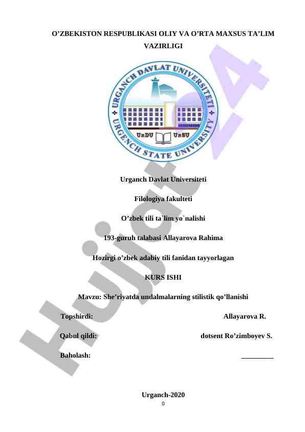 She’riyatda undalmalarning stilistik qo’llanishi
