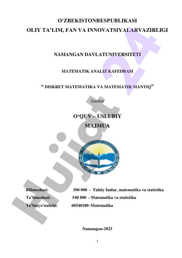 Diskret matematika va matematik mantiq o‘quv majmuasi