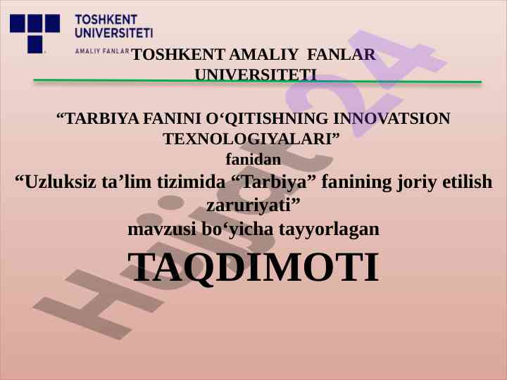 Innovatsion texnologiyalar bilan tarbiya fanini o‘qitish
