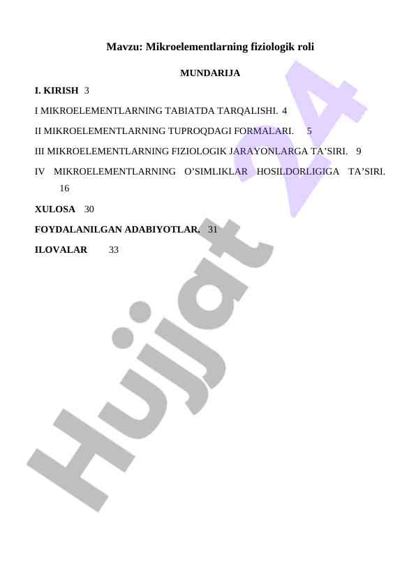 Mikroelementlarning fiziologik roli va ta'siri
