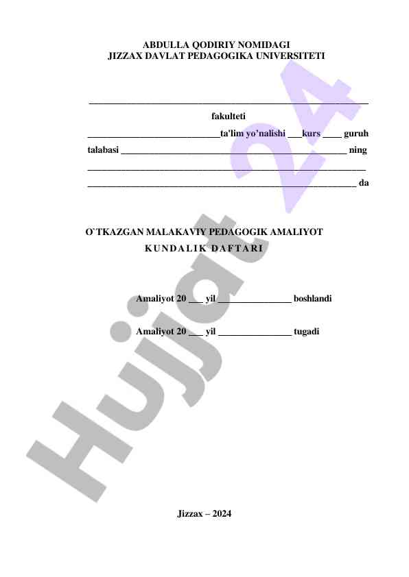 Malakaviya pedagogik amaliyot kundalik daftari