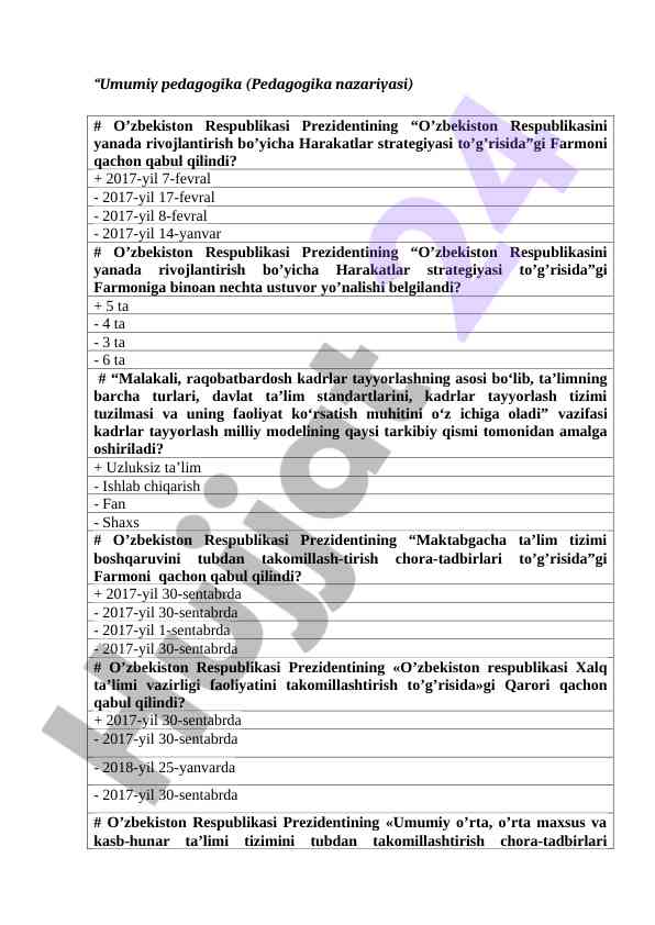 Umumiy pedagogika va harakatlar strategiyasi