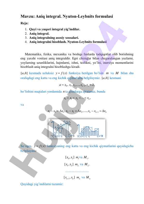 Aniq integral va nyuton-leybnits formulasi